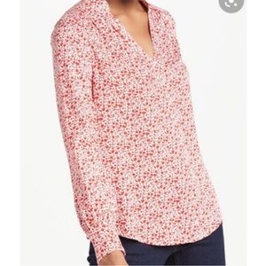 Boden Annora Button Blouse Women’s Red Floral Long Sleeve Hidden Placket size 16